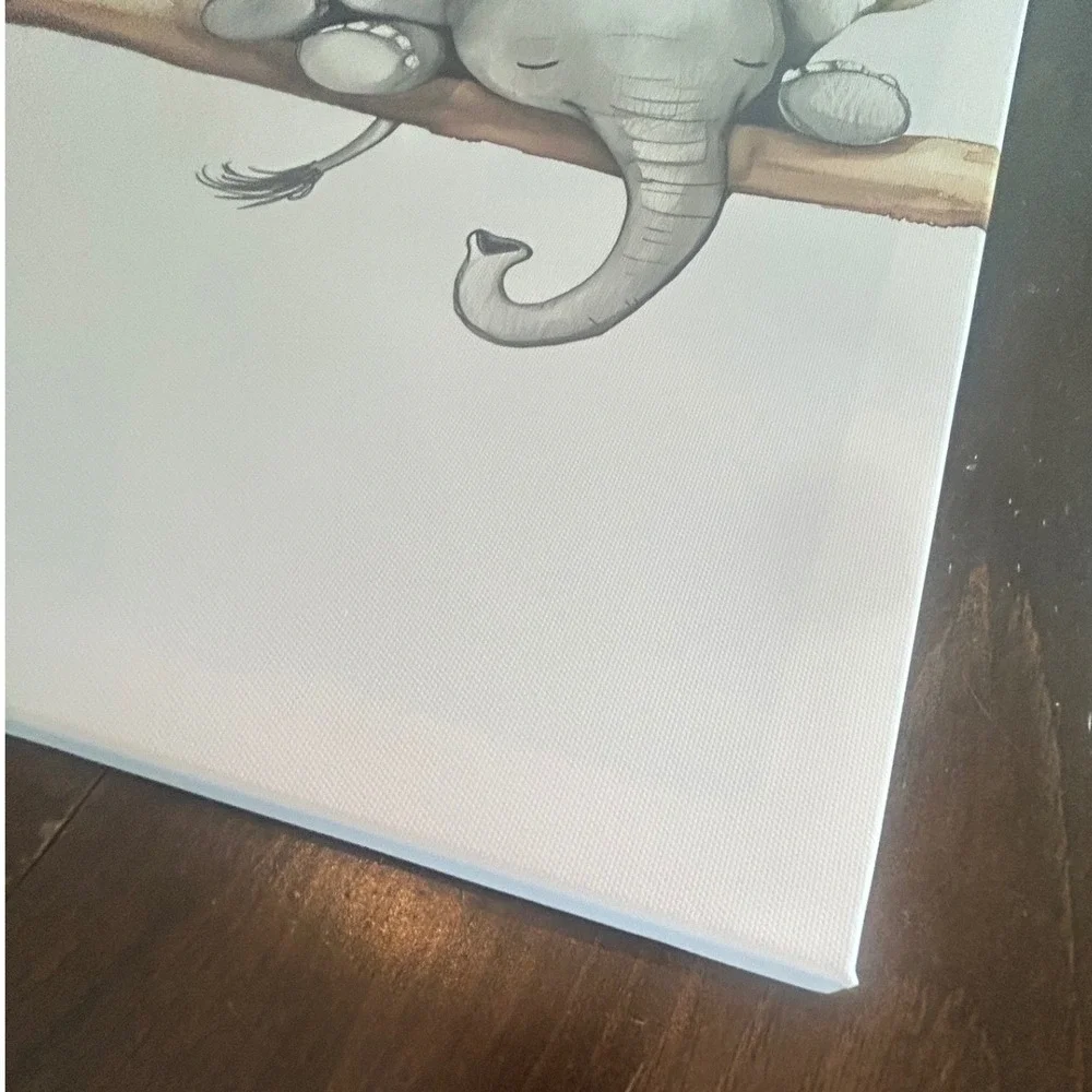 Sleeping Baby Elephant White Canvas Art Nursery Whimsical Safari Playroom‎ Kids
